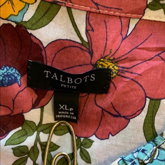 Talbots Red and Green Buttoned Mandarin Collar Blouse - Picture 6 of 9